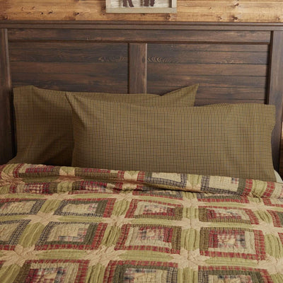 Tea Cabin Green Plaid King Pillow Case Set of 2 21x40 VHC Brands
