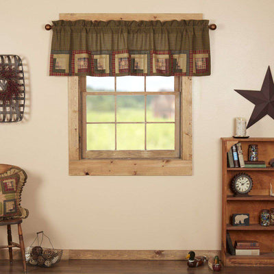 Tea Cabin Valance Log Cabin Block Border Moss Green VHC Brands