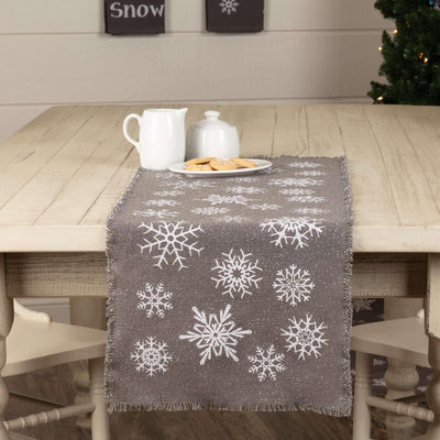 Snowflake Burlap Grey Runner 13x36 VHC Brands
