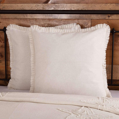Burlap Antique White Fabric Euro Sham w/ Fringed Ruffle Set of 2 VHC Brands