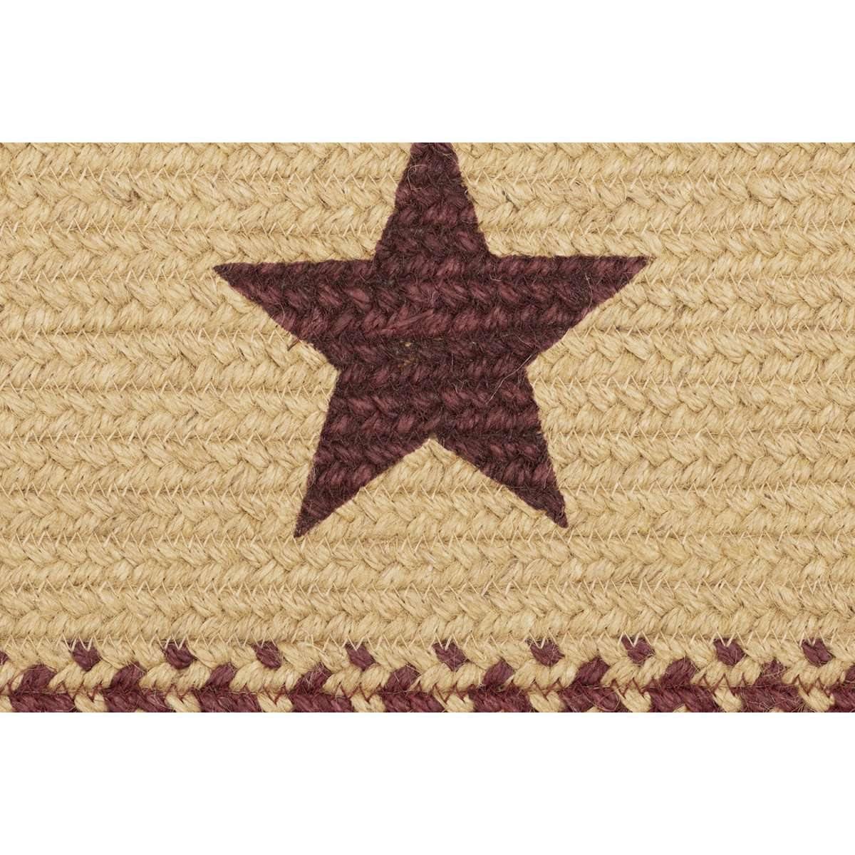 Burgundy Red Primitive Jute Braided Rug Oval Stencil Stars Welcome 20"x30" VHC Brands - The Fox Decor