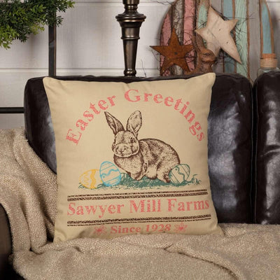 Sawyer Mill Easter Greetings Bunny Pillow 18x18 VHC Brands