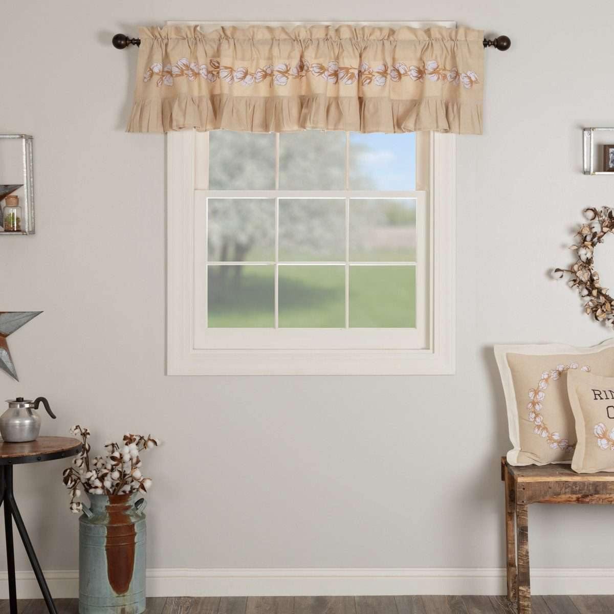 Ashmont Cotton Valance Curtain Creme, Khaki, Golden Tan VHC Brands - The Fox Decor