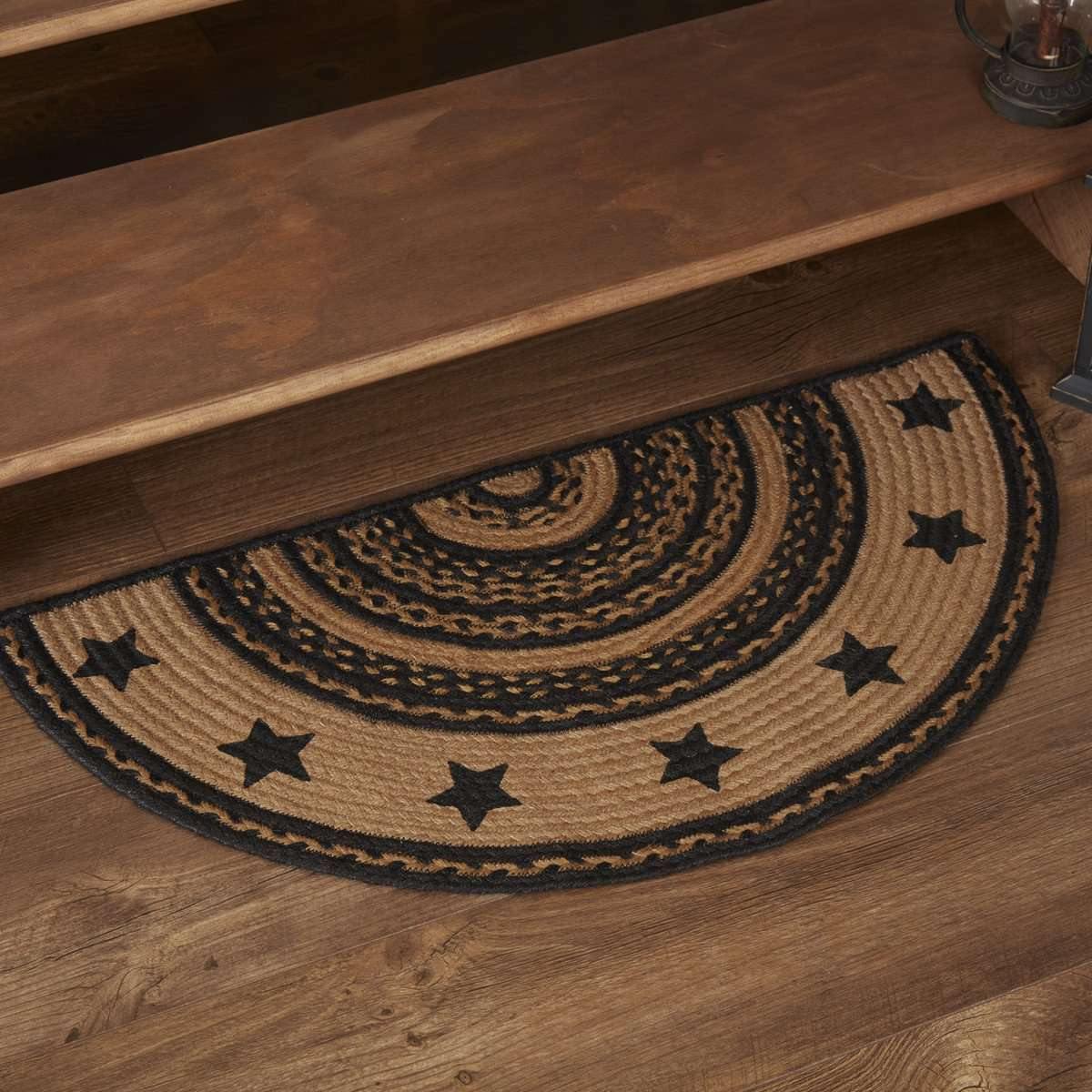 Farmhouse Jute Braided Rug Half Circle Stencil Stars Border 16.5"x33" VHC Brands - The Fox Decor