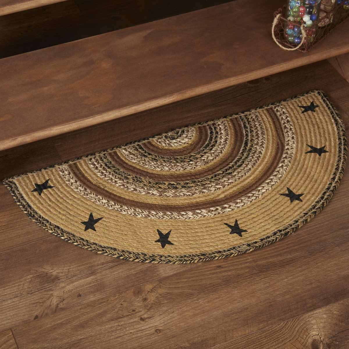 Kettle Grove Jute Braided Rug Half Circle Stencil Stars 16.5"x33" VHC Brands - The Fox Decor