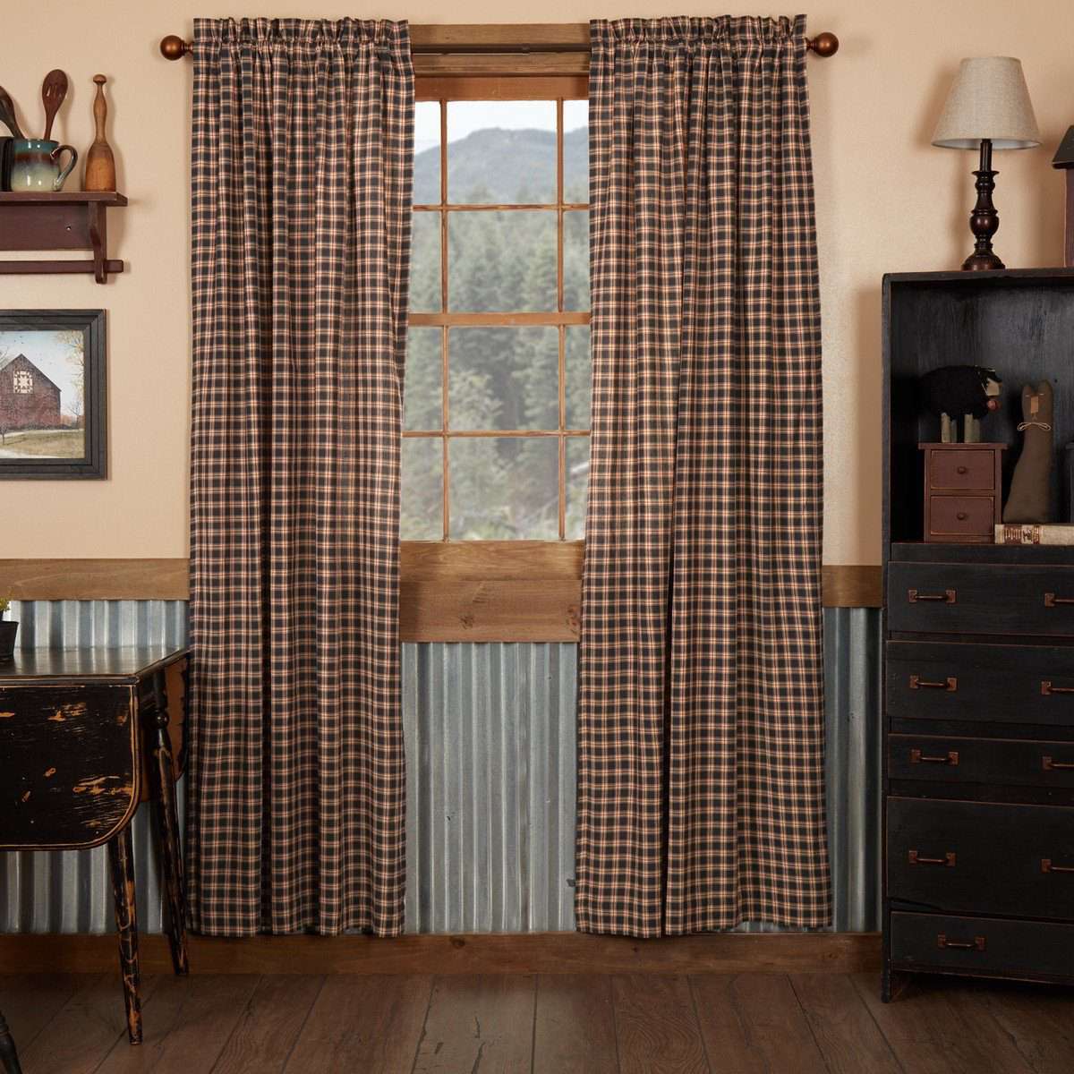 Bingham Star Panel Plaid Country Style Curtain Set of 2 84"x40" - The Fox Decor