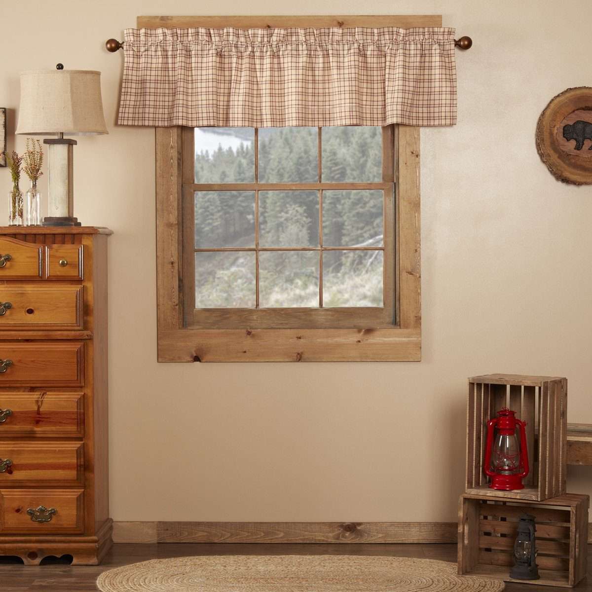 Tacoma Valance Curtain 16" x 72" Creme, Barn Red VHC Brands - The Fox Decor