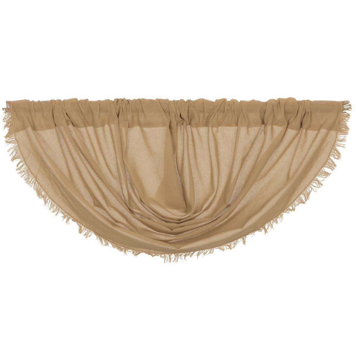 Tobacco Cloth Khaki Balloon Valance Curtain Fringed 15x60 - The Fox Decor