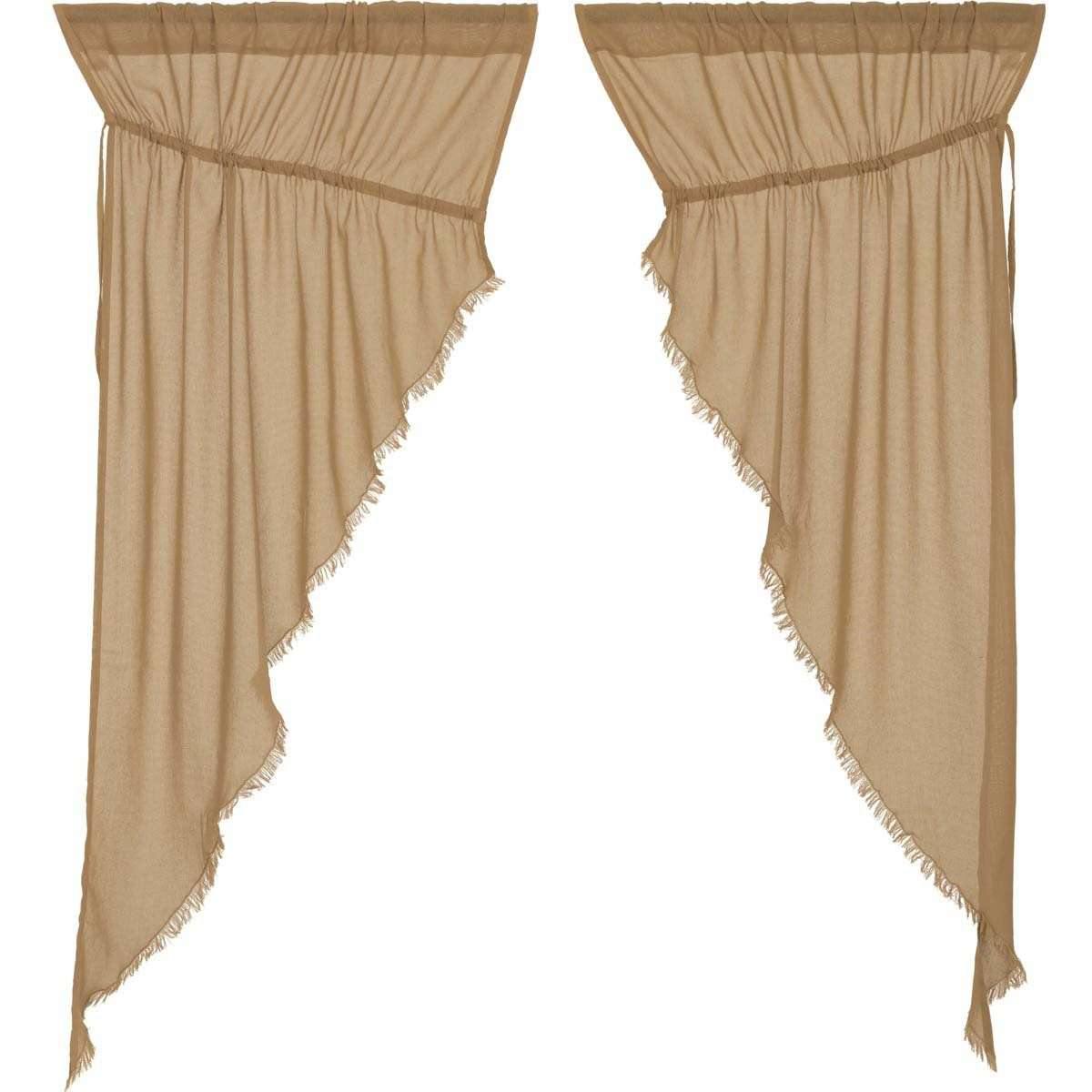 Tobacco Cloth Khaki Prairie Short Panel Curtain Fringed Set of 2 63x36x18 - The Fox Decor