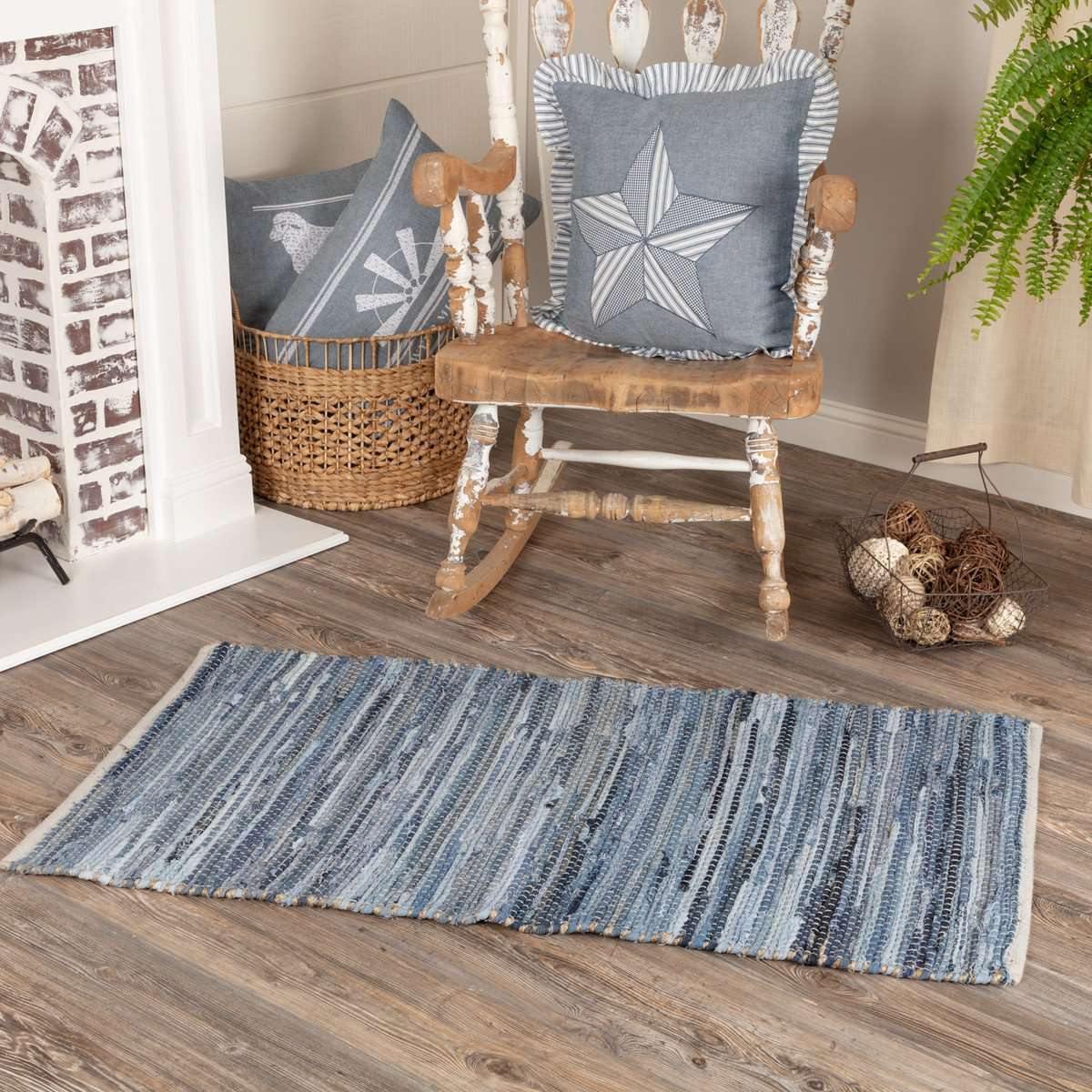 Denim & Hemp Chindi/Rag Rug Rect 27"x48" VHC Brands - The Fox Decor