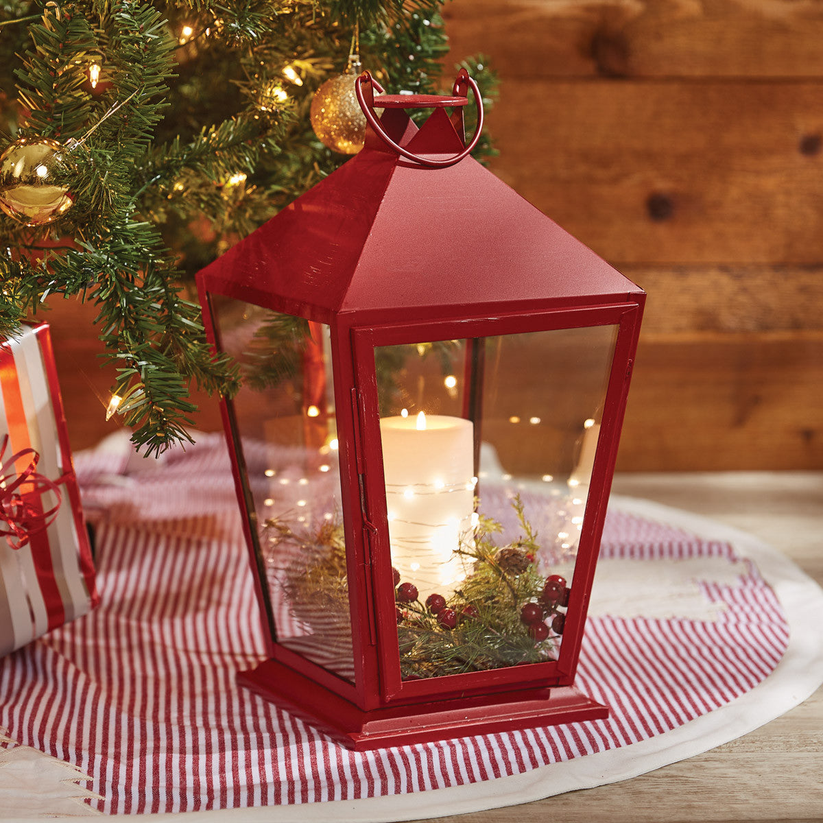 Tall Square Red Lantern With Glass - Park Designs