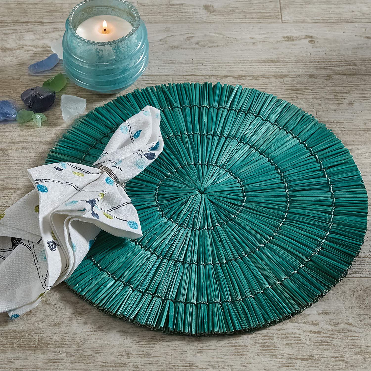 Seagrass Round Placemat - Aqua Set Of 6 Park Designs