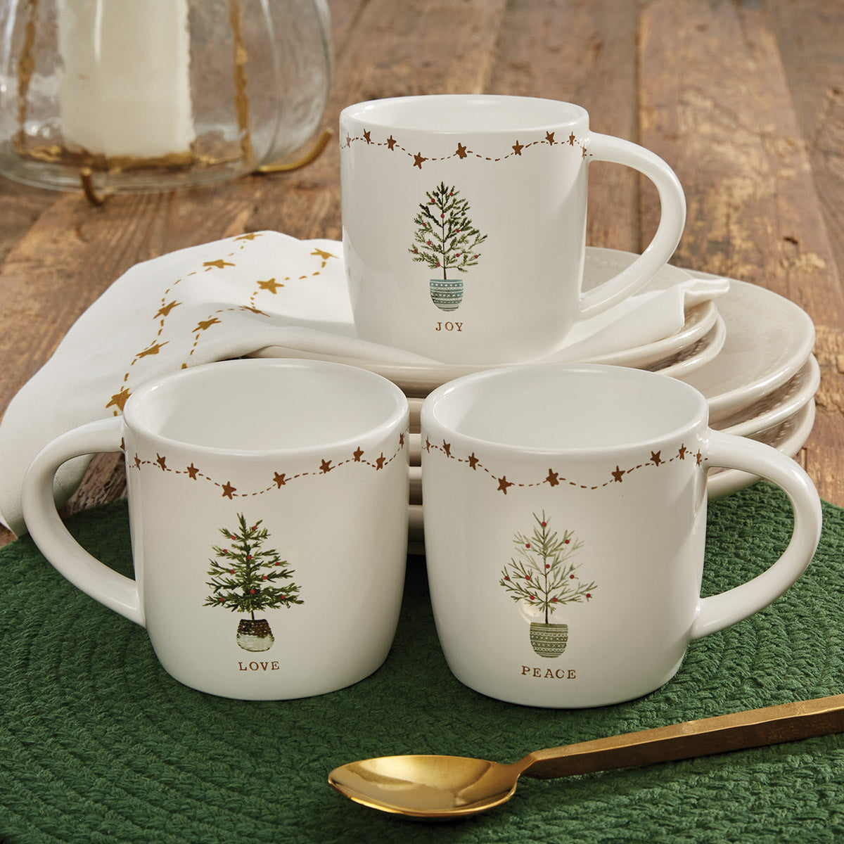 Rustic Christmas Love Mugs - Set of 4 Park Designs