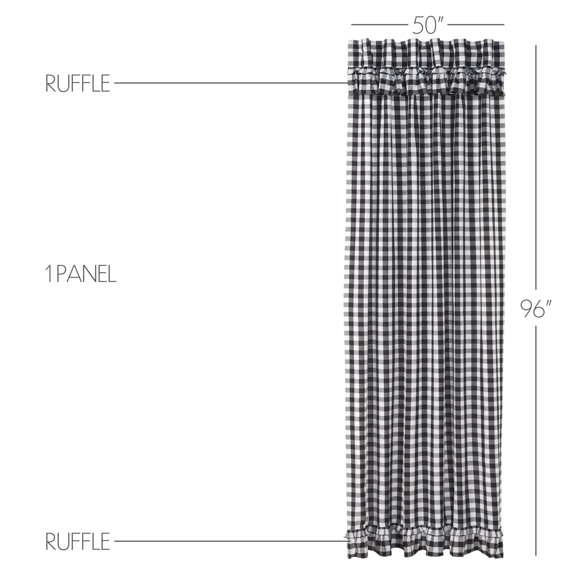 Annie Buffalo Black Check Ruffled Panel Curtain 96"x50" VHC Brands