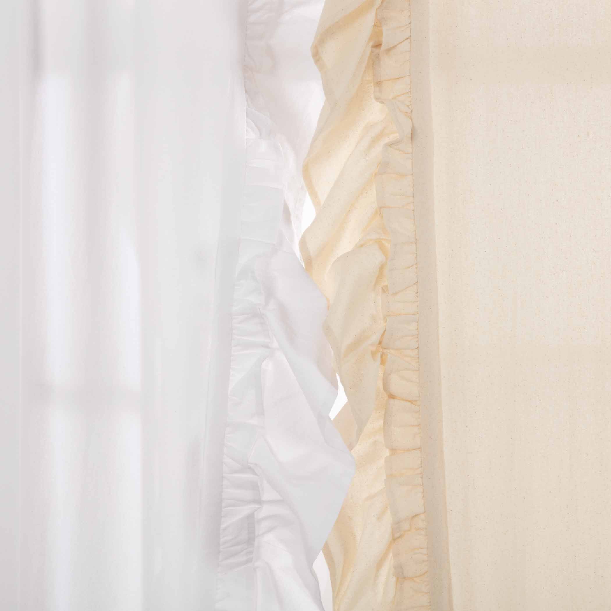 Muslin Ruffled Unbleached Natural Prairie Long Panel Curtain Set of 2