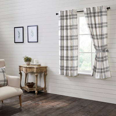 Black Plaid Short Panel Curtain Set of 2 63x36 VHC Brands