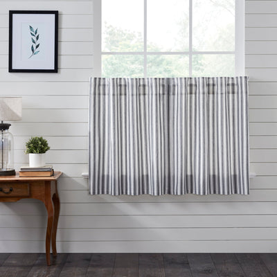 Sawyer Mill Black Ticking Stripe Tier Curtain Set of 2 L36xW36 VHC Brands
