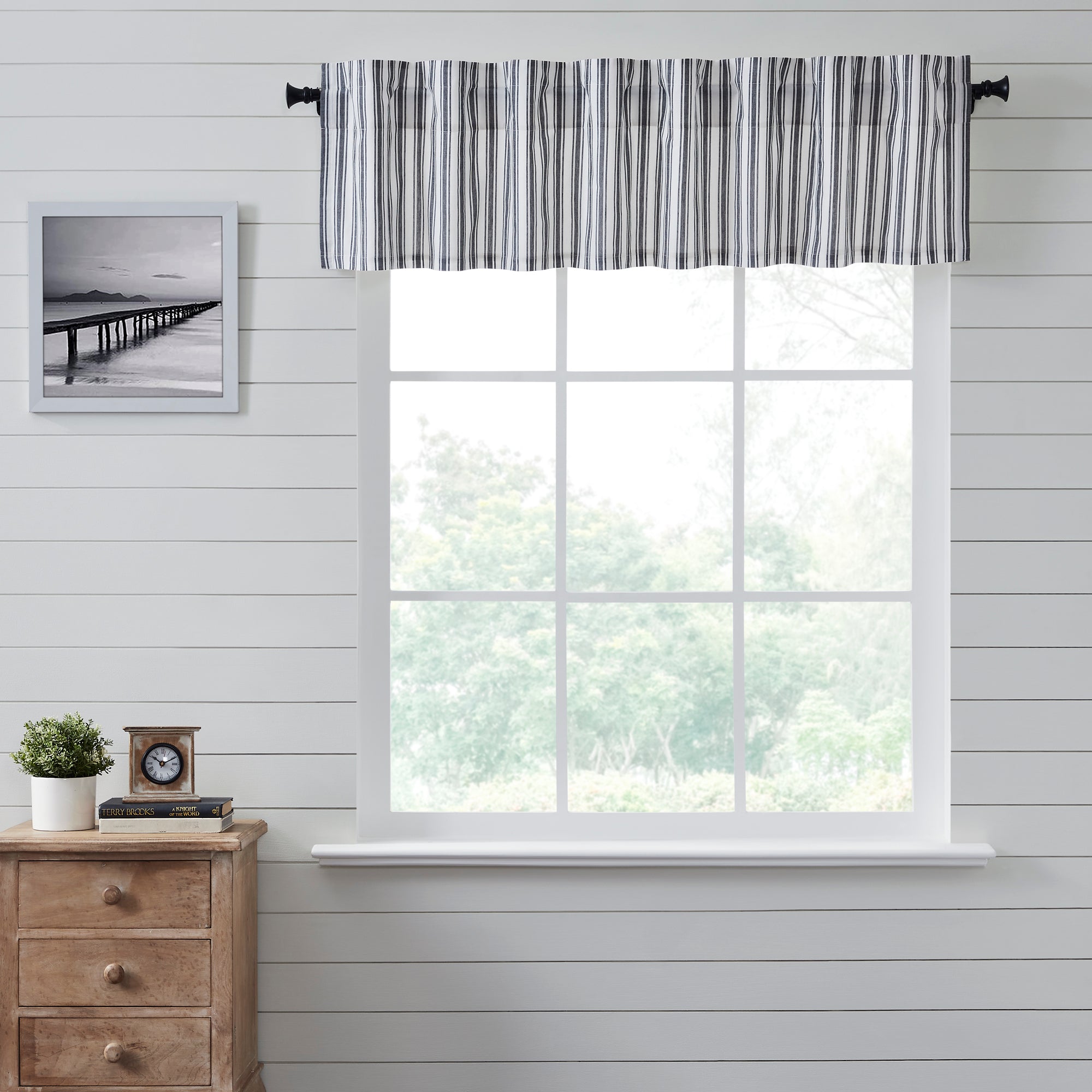 Sawyer Mill Black Ticking Stripe Valance Curtain 16x72 VHC Brands