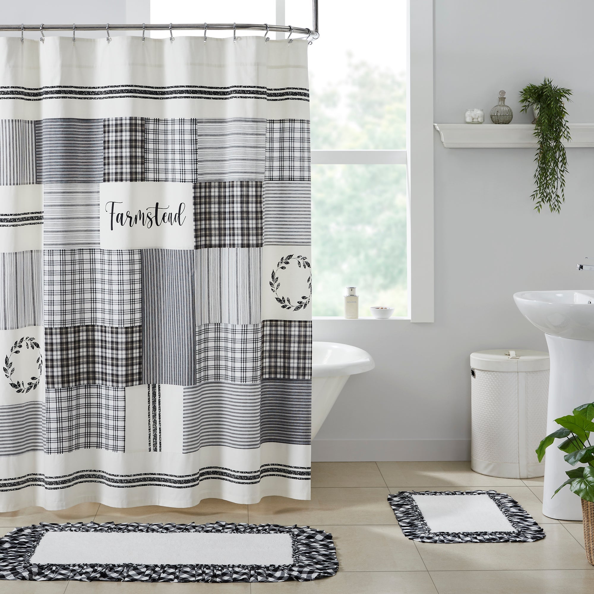 Sawyer Mill Black Stenciled Patchwork Shower Curtain 72x72 VHC Brands