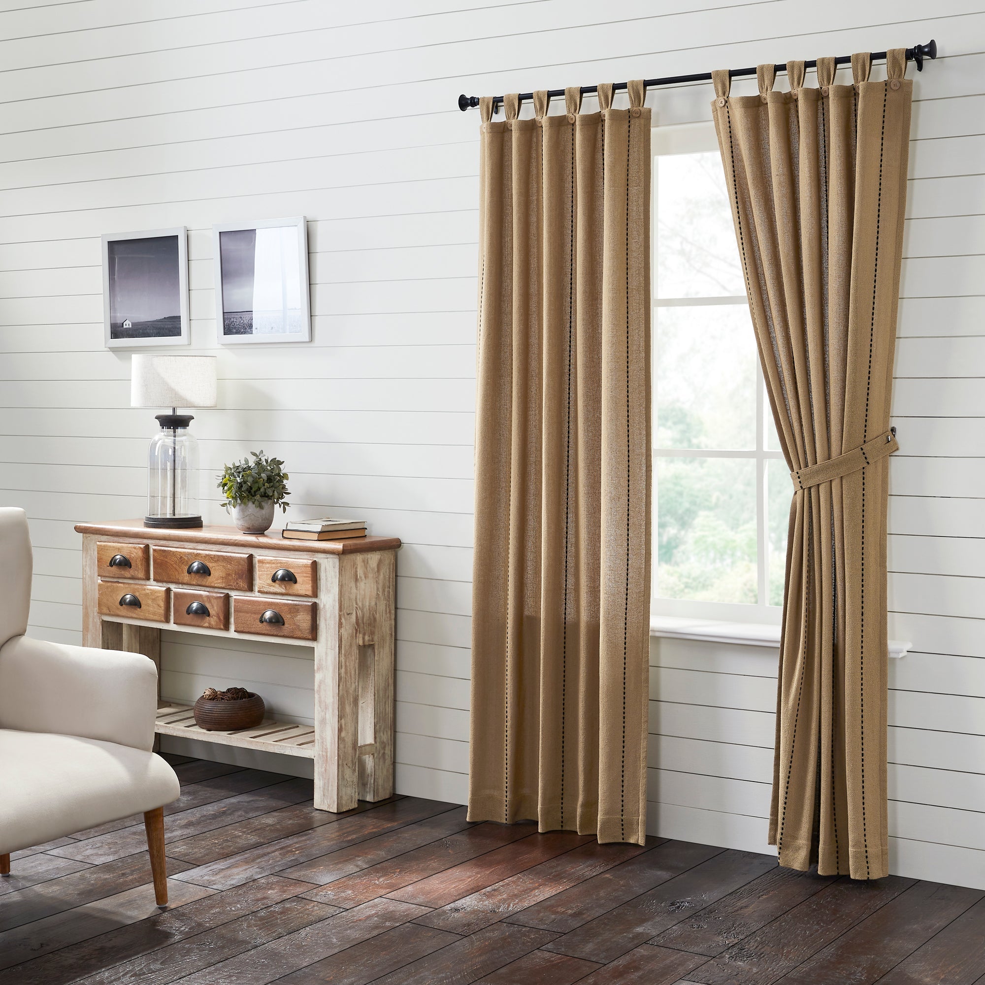Stitched Burlap Natural Panel Curtain Set of 2 84x40 VHC Brands