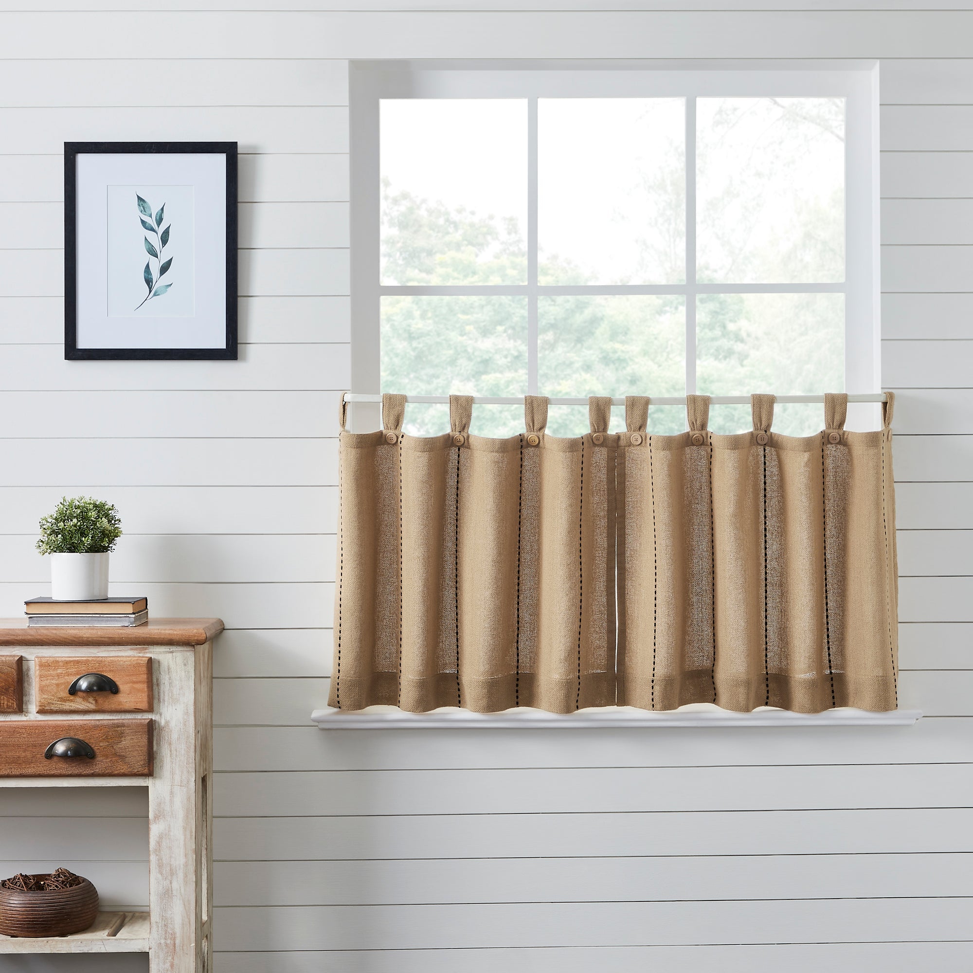 Stitched Burlap Natural Tier Curtain Set of 2 L24xW36