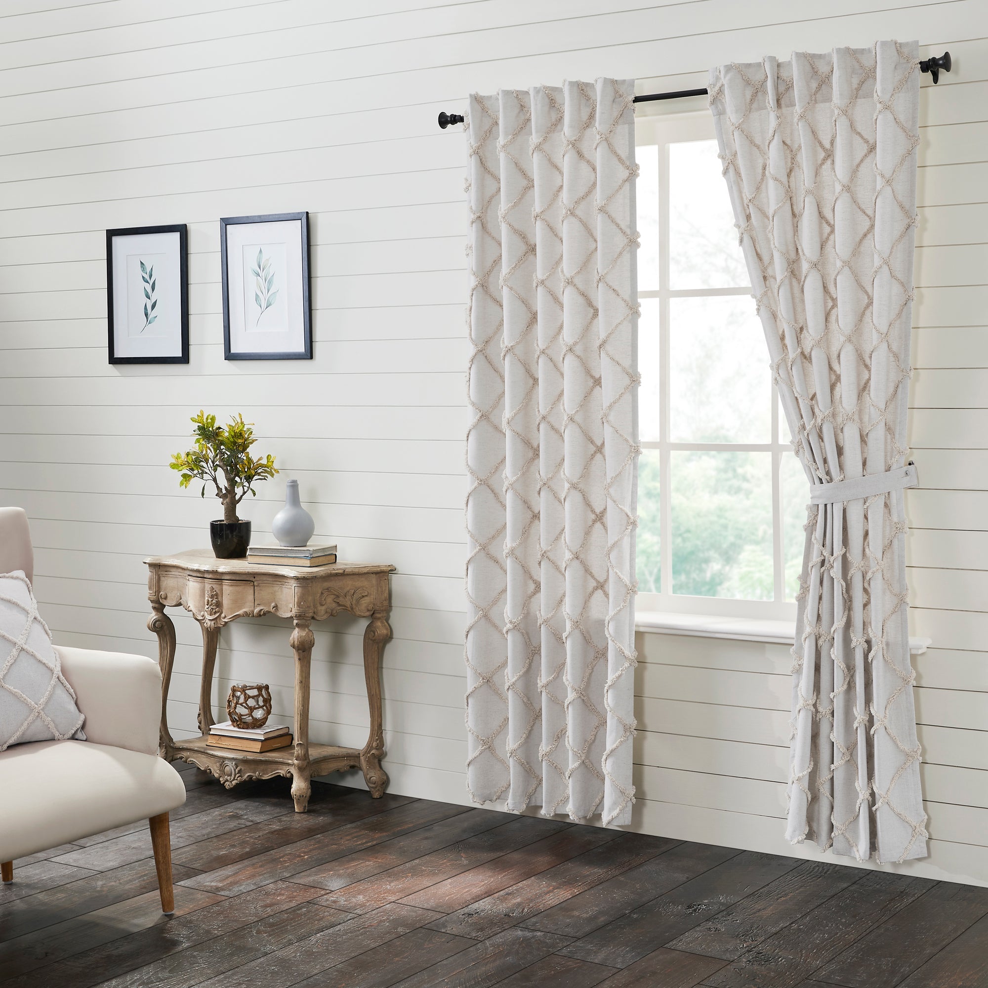 Frayed Lattice Oatmeal Panel Curtain Set of 2 84x40 VHC Brands