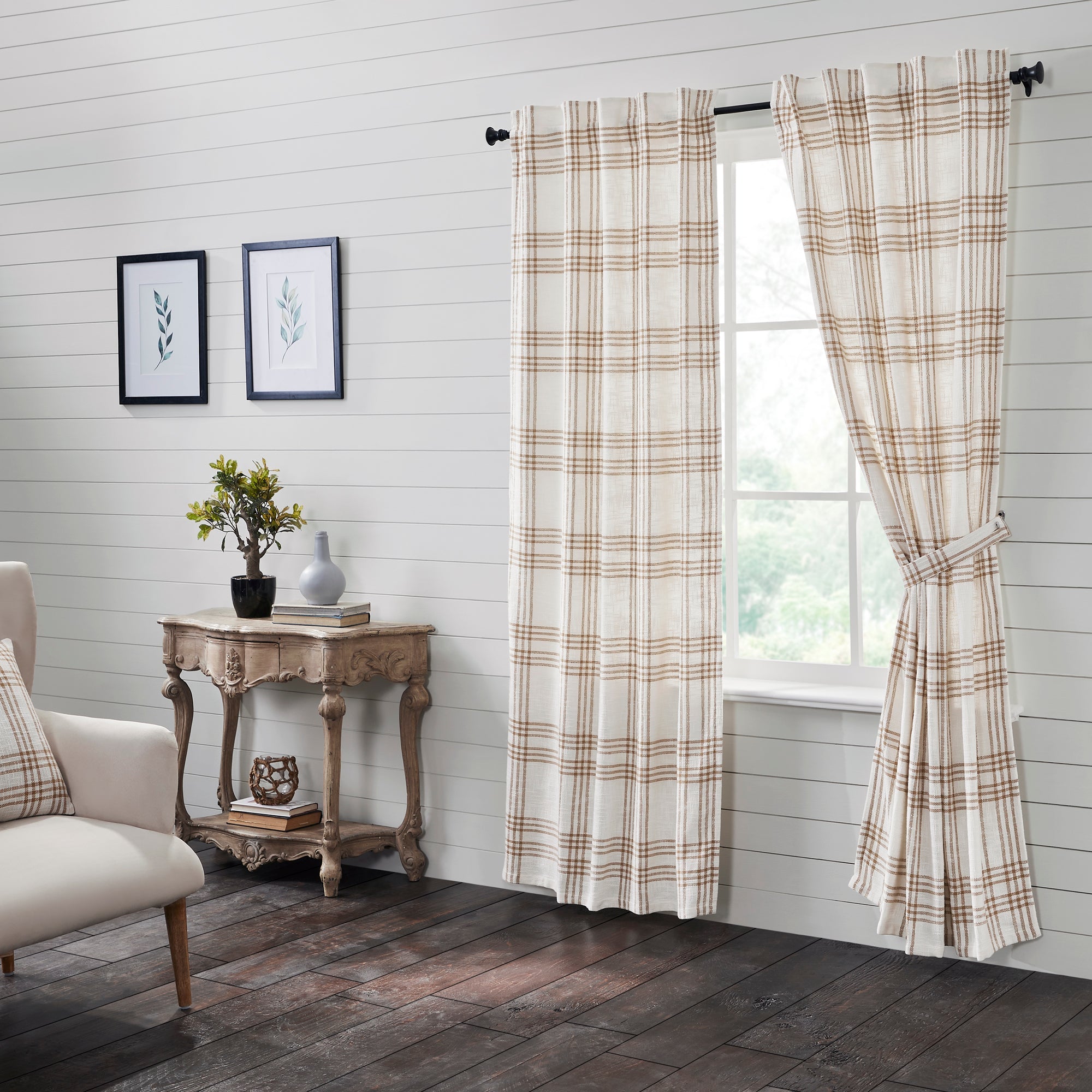 Wheat Plaid Panel Curtain Set of 2 84x40 VHC Brands