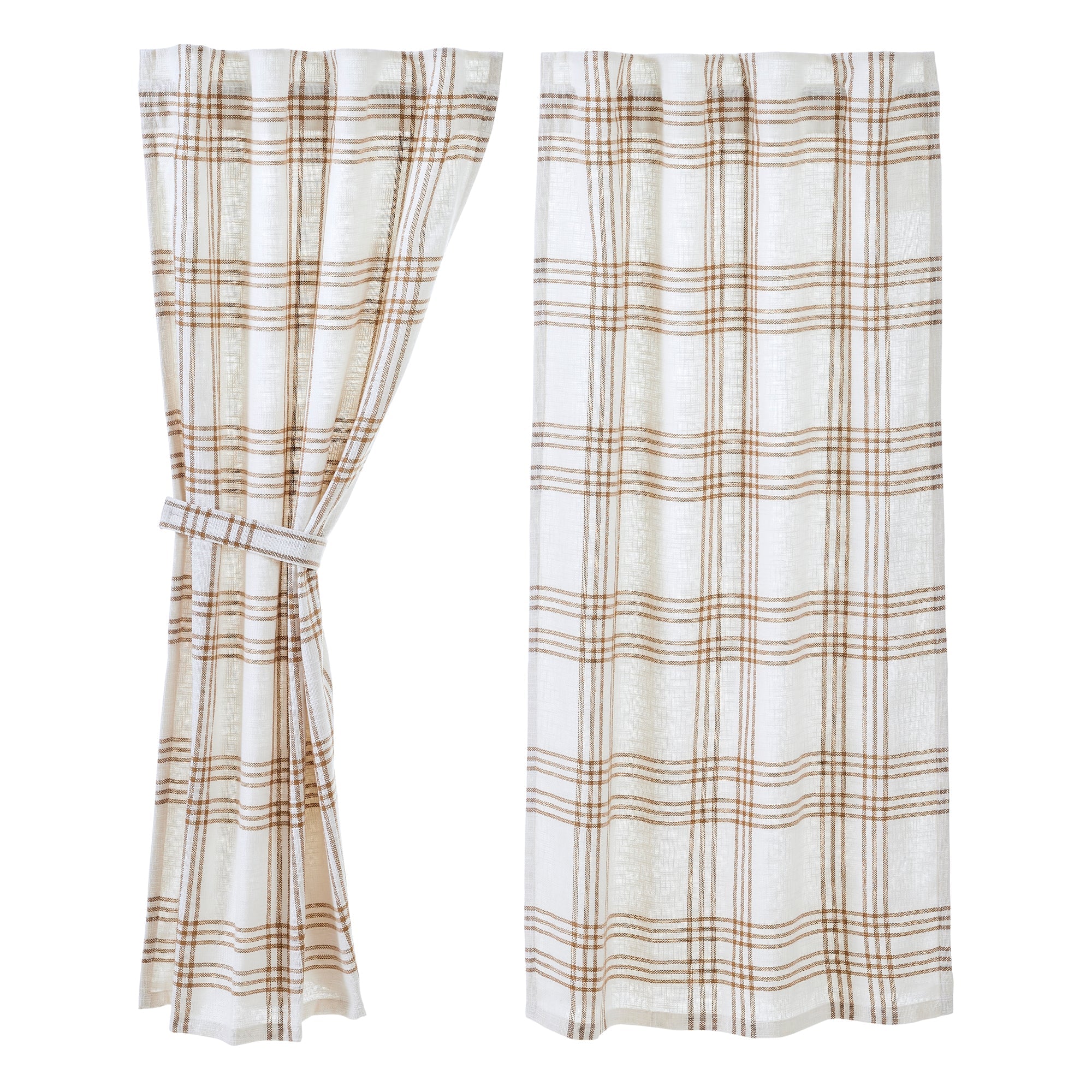 Wheat Plaid Short Panel Curtain Set of 2 63x36 VHC Brands