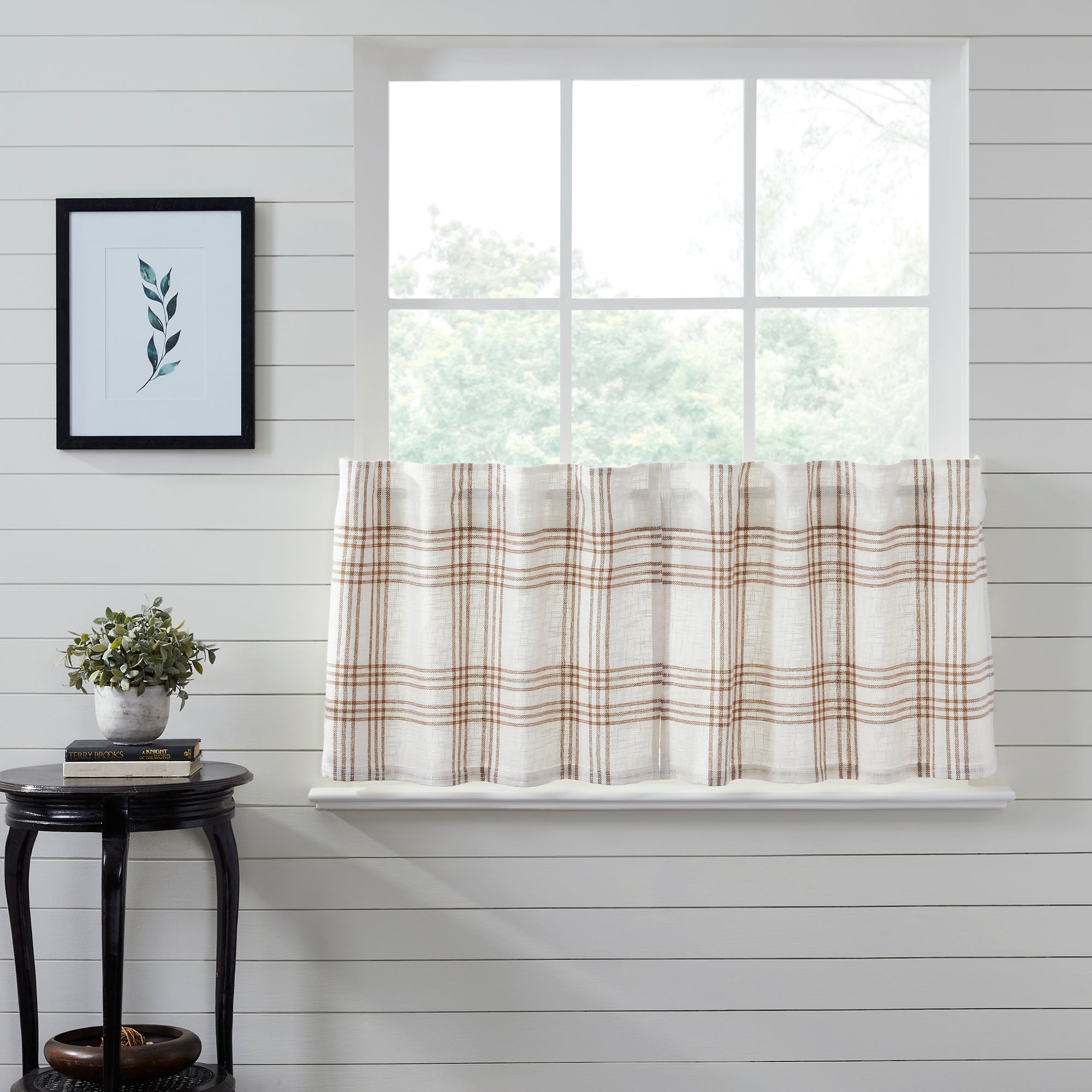 Wheat Plaid Tier Curtain Set of 2 L24xW36 VHC Brands