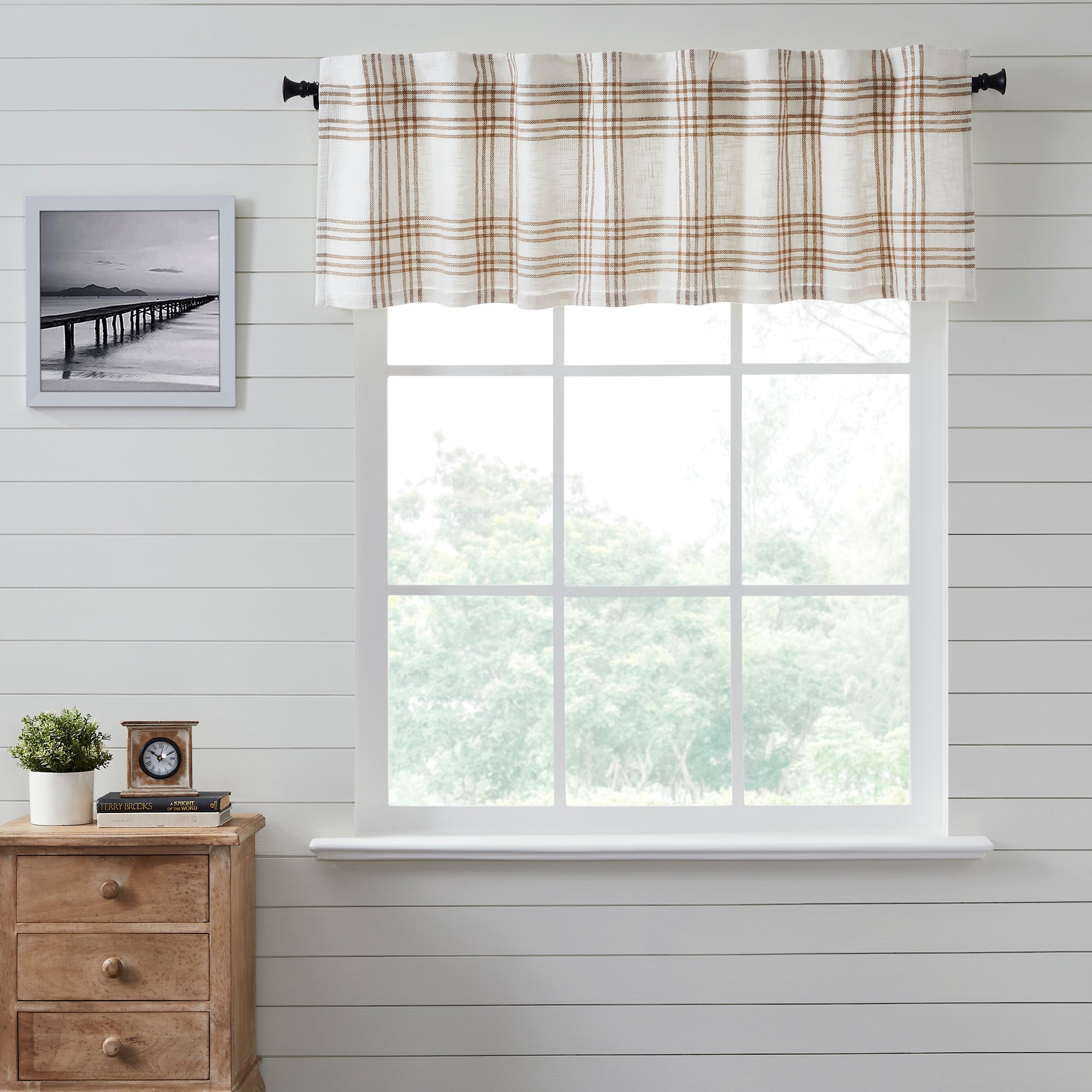 Wheat Plaid Valance Curtain 19x72 VHC Brands