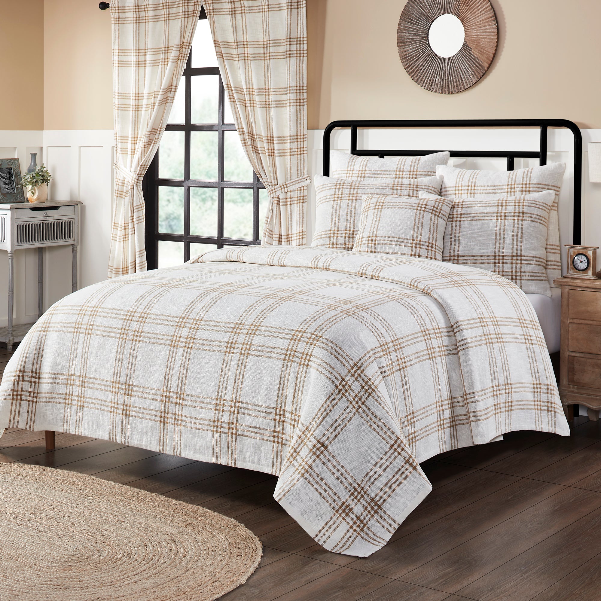 Wheat Plaid Queen Coverlet 94x94 VHC Brands