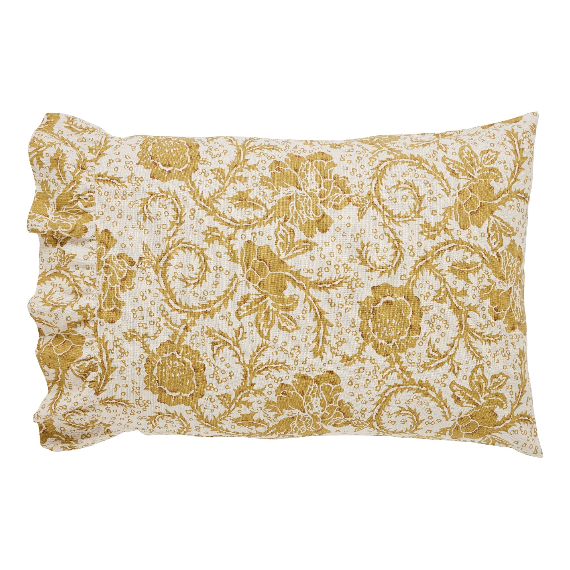 Dorset Gold Floral Ruffled Standard Pillow Case Set of 2 21x26+4 VHC Brands