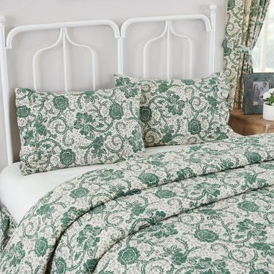 Dorset Green Floral Ruffled Standard Pillow Case Set of 2 21x26+4 VHC Brands