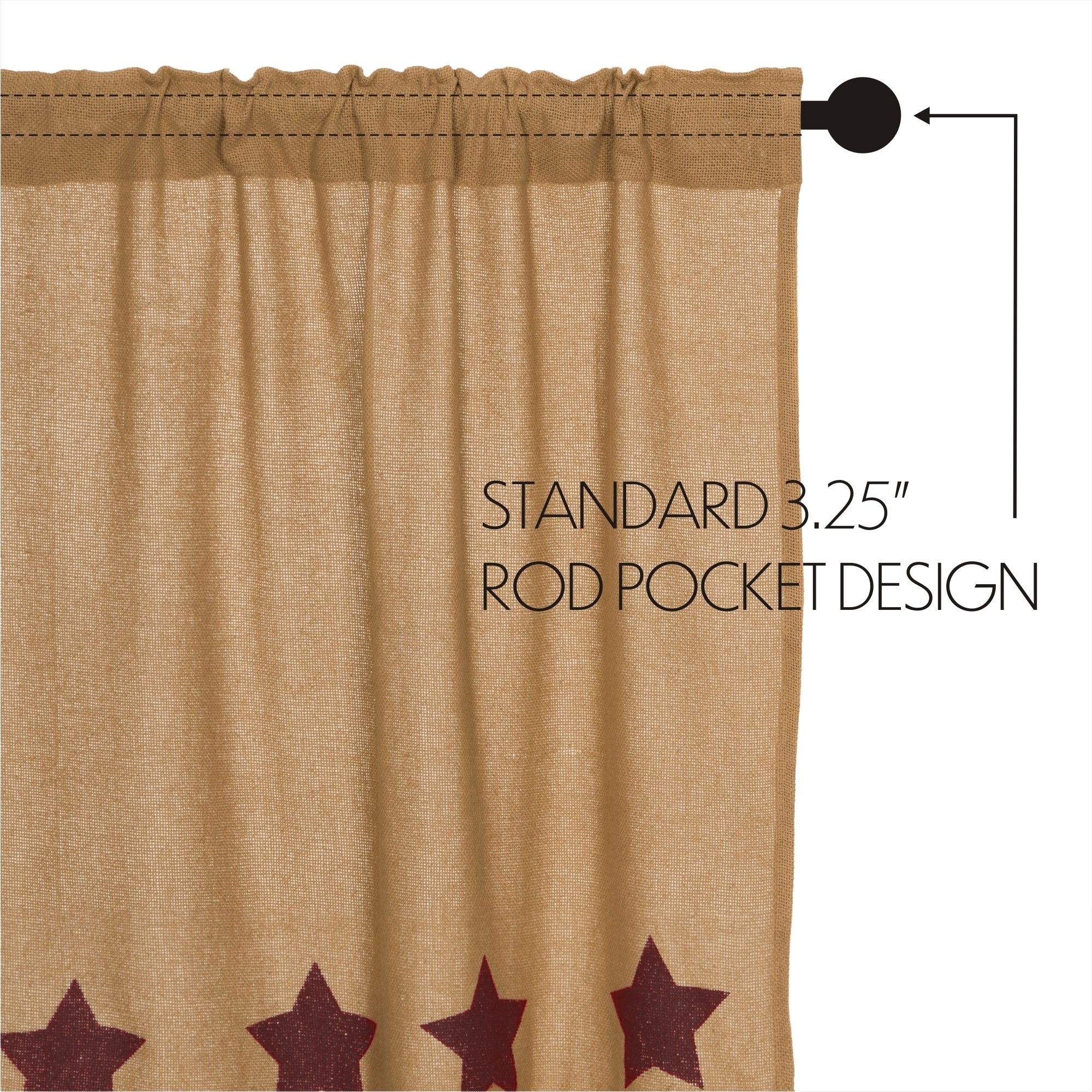 Burlap w/Burgundy Stencil Stars Tier Curtain Set of 2 L36xW36