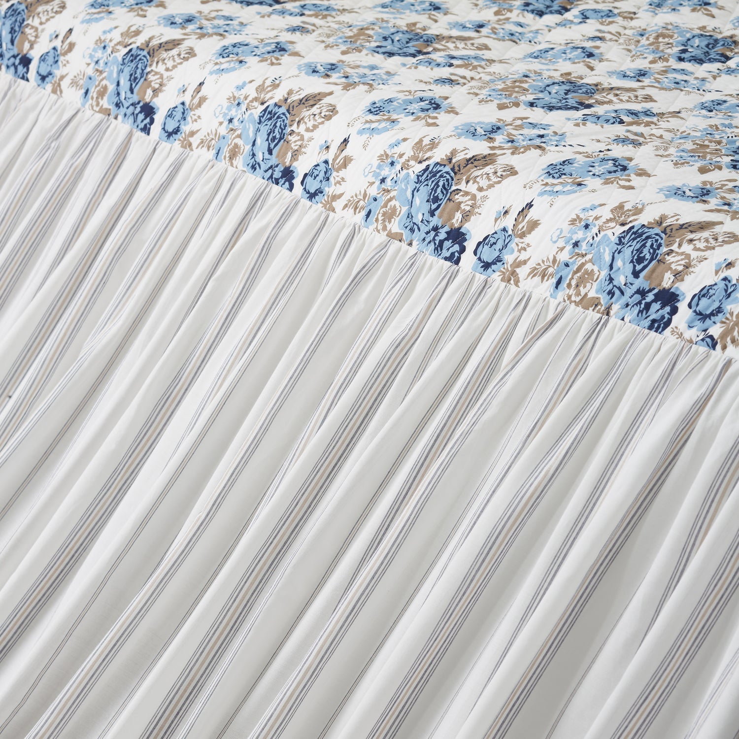 Annie Blue Floral Ruffled King Coverlet 80x76+27 VHC Brands
