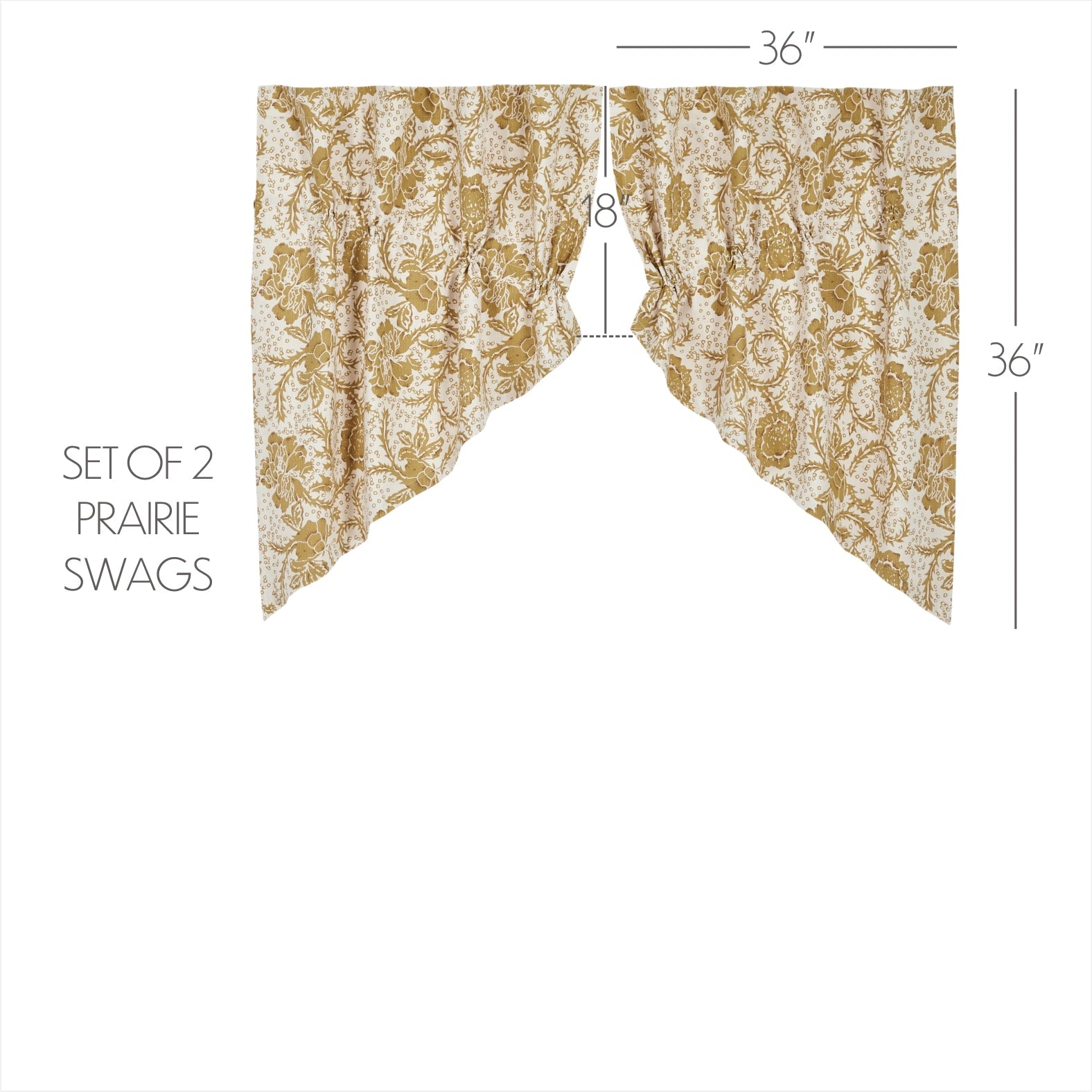Dorset Gold Floral Prairie Swag Curtain Set of 2 36x36x18 VHC Brands