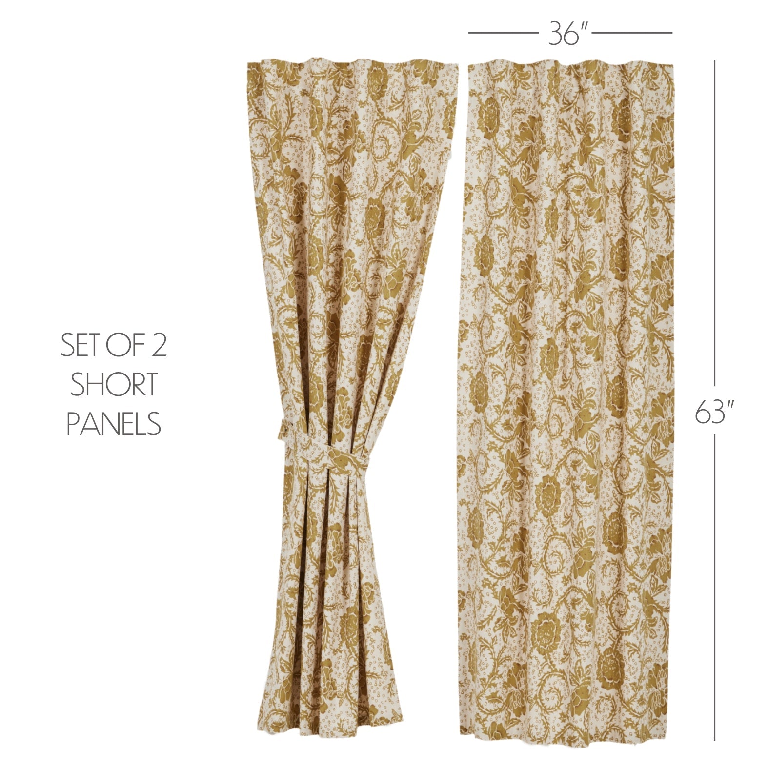 Dorset Gold Floral Short Panel Curtain Set of 2 63x36 VHC Brands