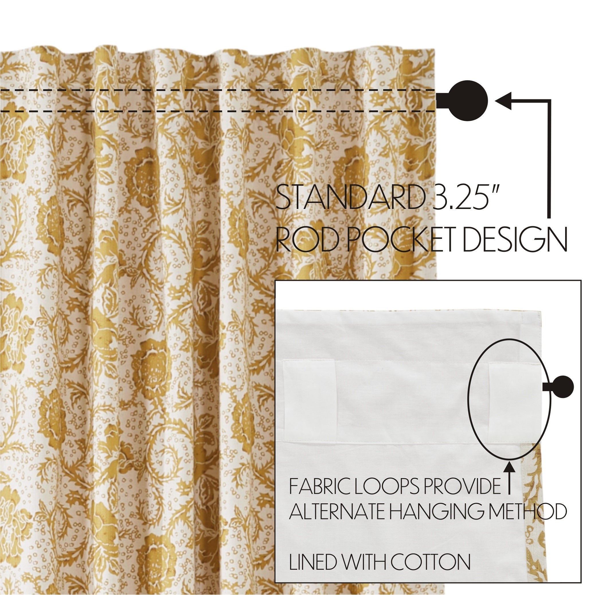 Dorset Gold Floral Tier Curtain Set of 2 L24xW36 VHC Brands
