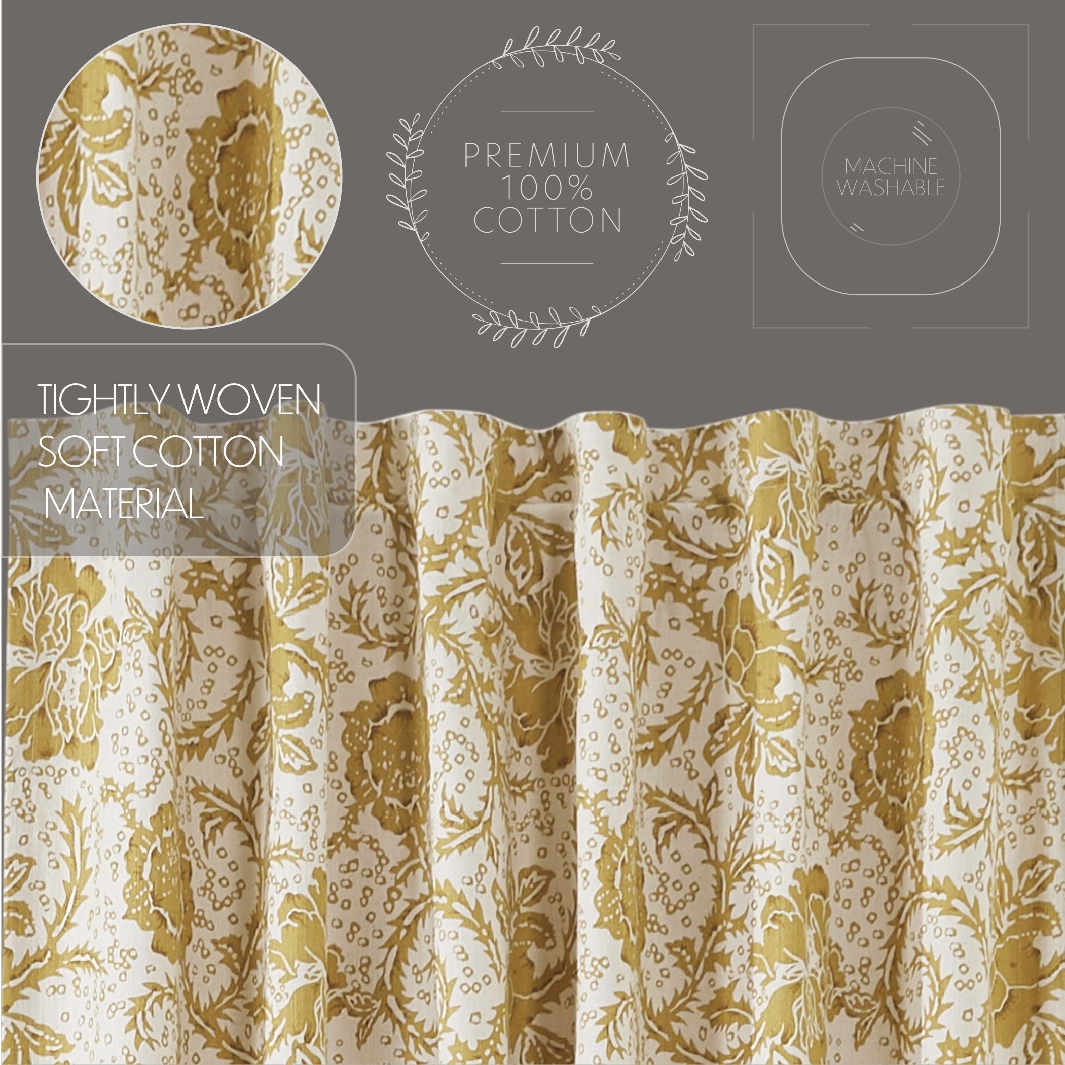 Dorset Gold Floral Short Panel Curtain Set of 2 63x36 VHC Brands