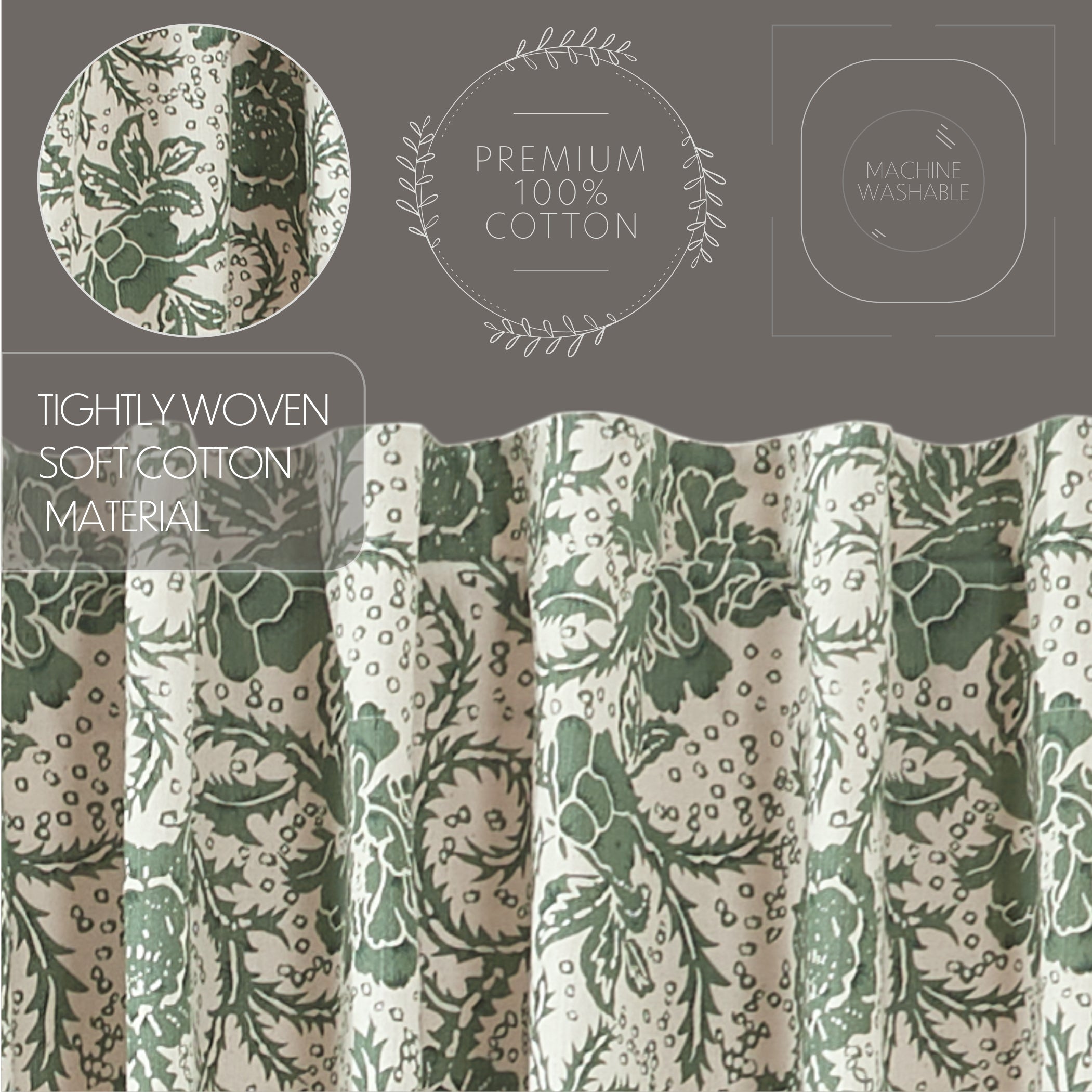 Dorset Green Floral Panel Curtain Set of 2 84x40 VHC Brands