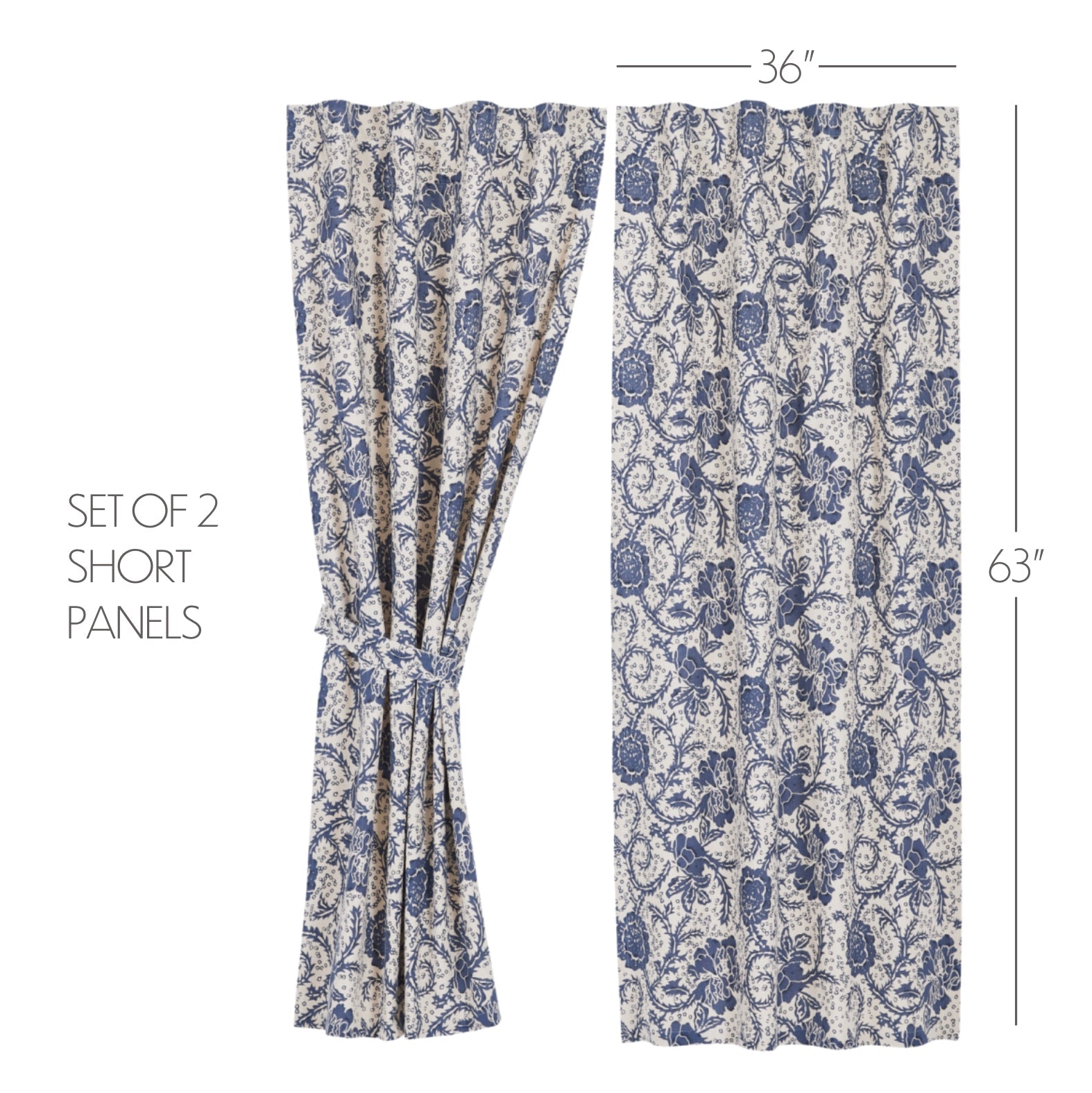 Dorset Navy Floral Short Panel Curtain Set of 2 63x36 VHC Brands