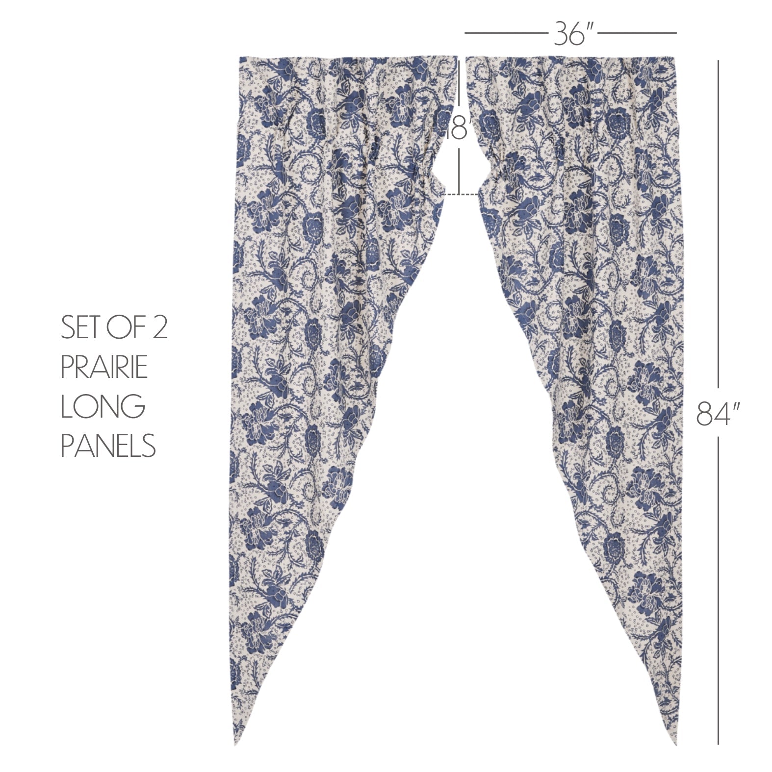 Dorset Navy Floral Prairie Long Panel Curtain Set of 2 84x36x18 VHC Brands