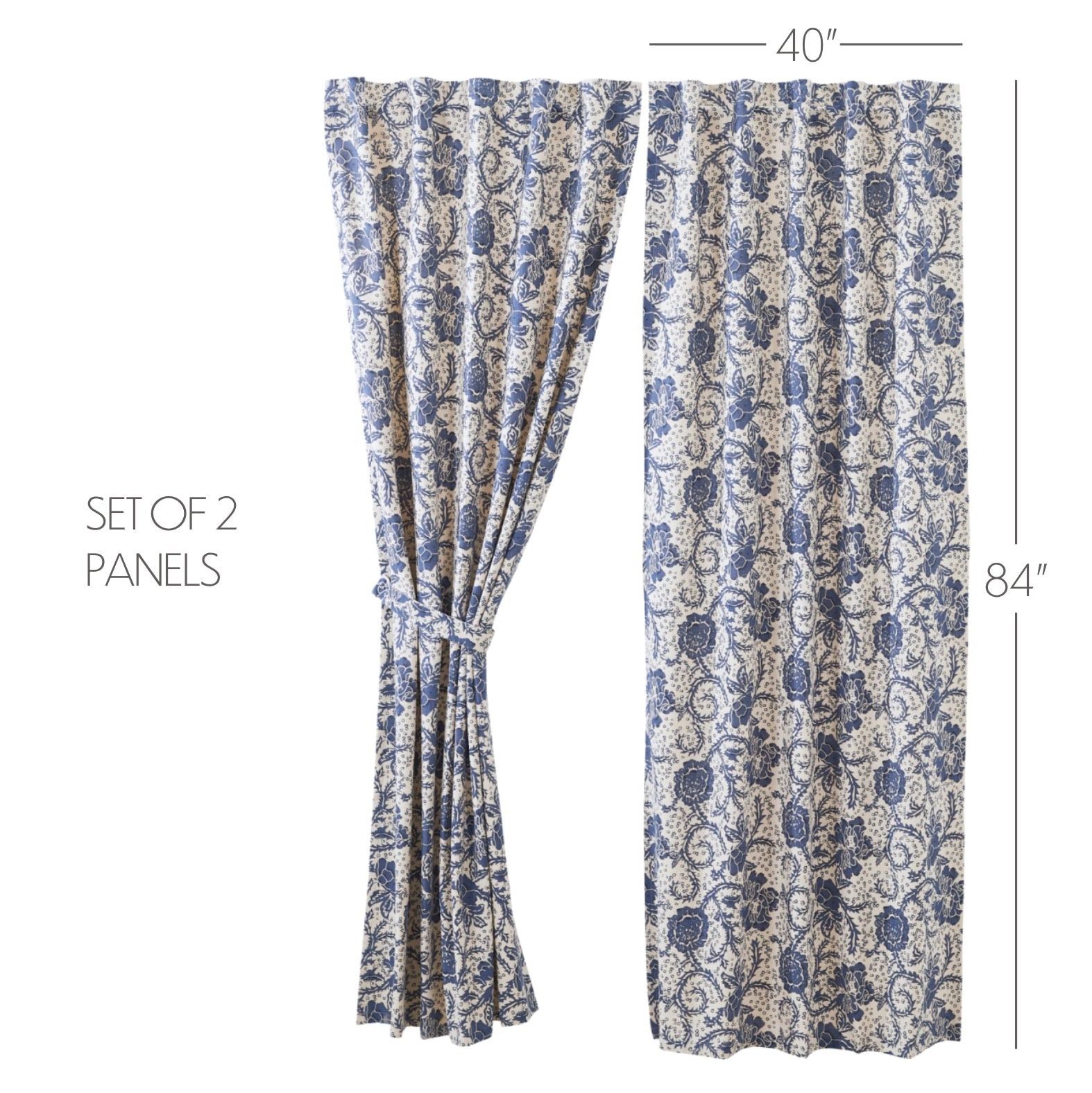 Dorset Navy Floral Panel Curtain Set of 2 84x40 VHC Brands