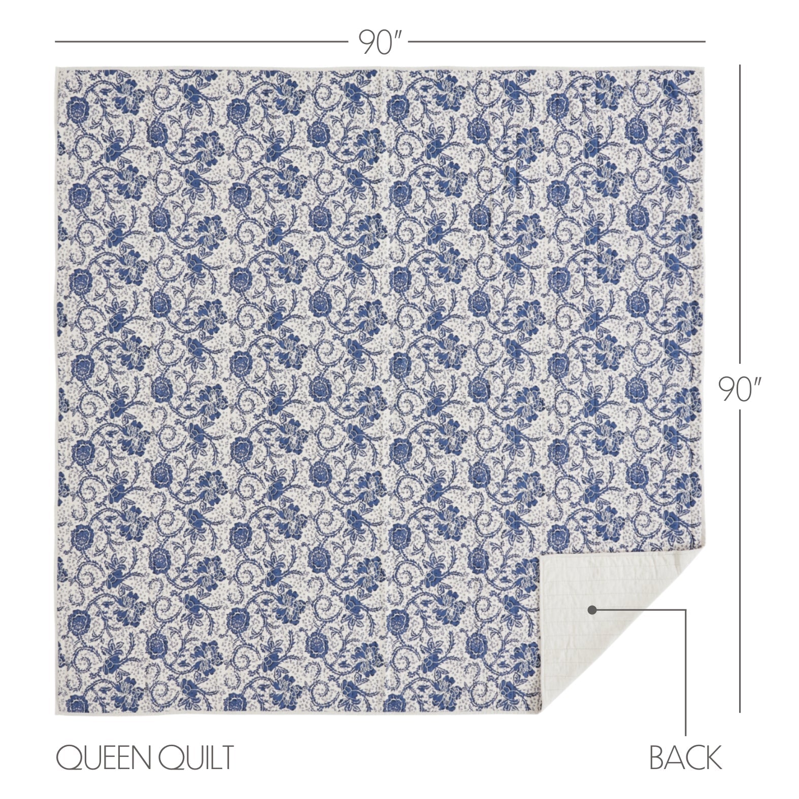 Dorset Navy Floral Queen Quilt 90Wx90L VHC Brands