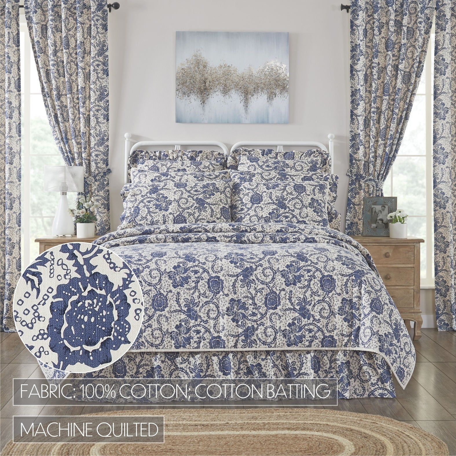 Dorset Navy Floral Queen Quilt 90Wx90L VHC Brands