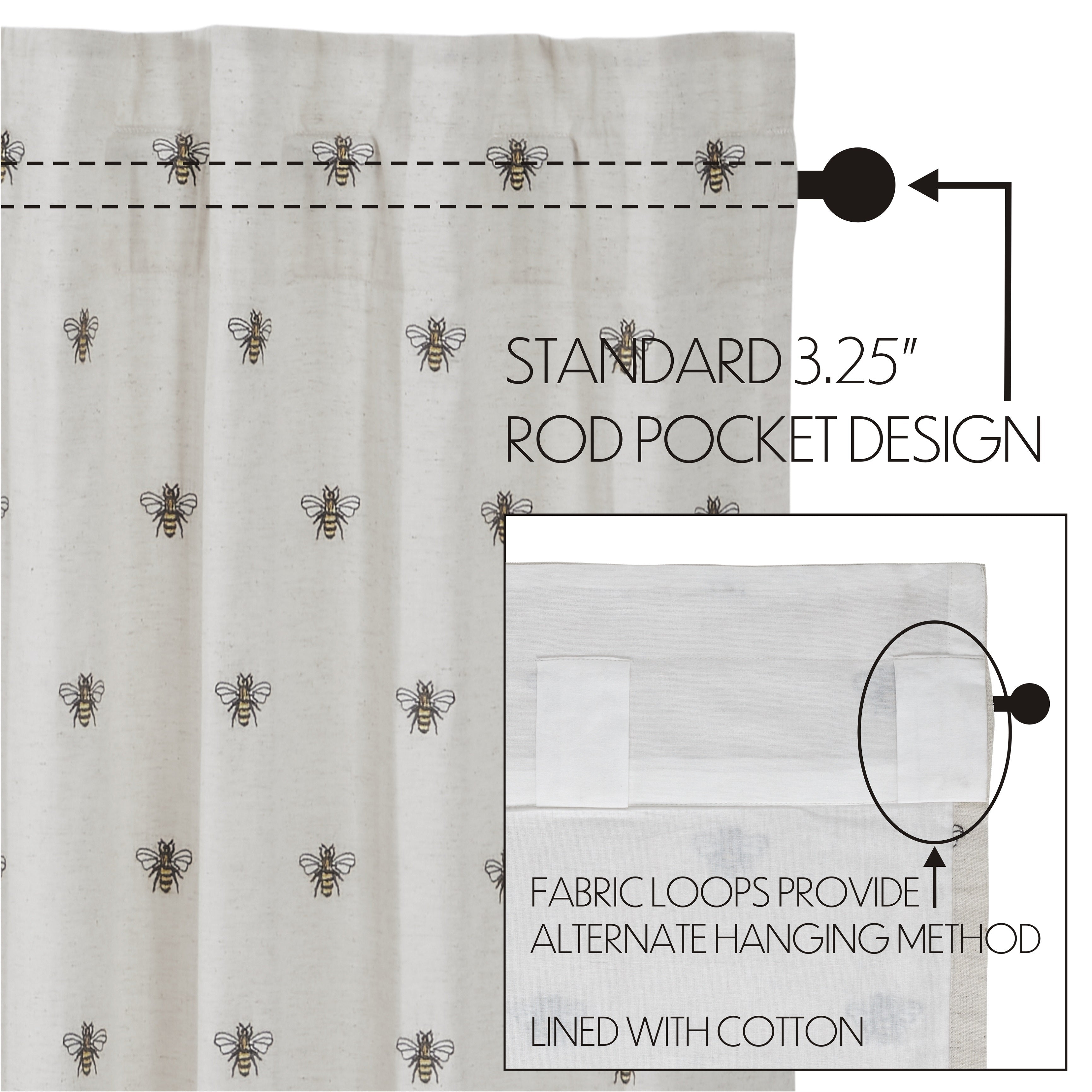 Embroidered Bee Tier Curtain Set of 2 L36xW36 VHC Brands