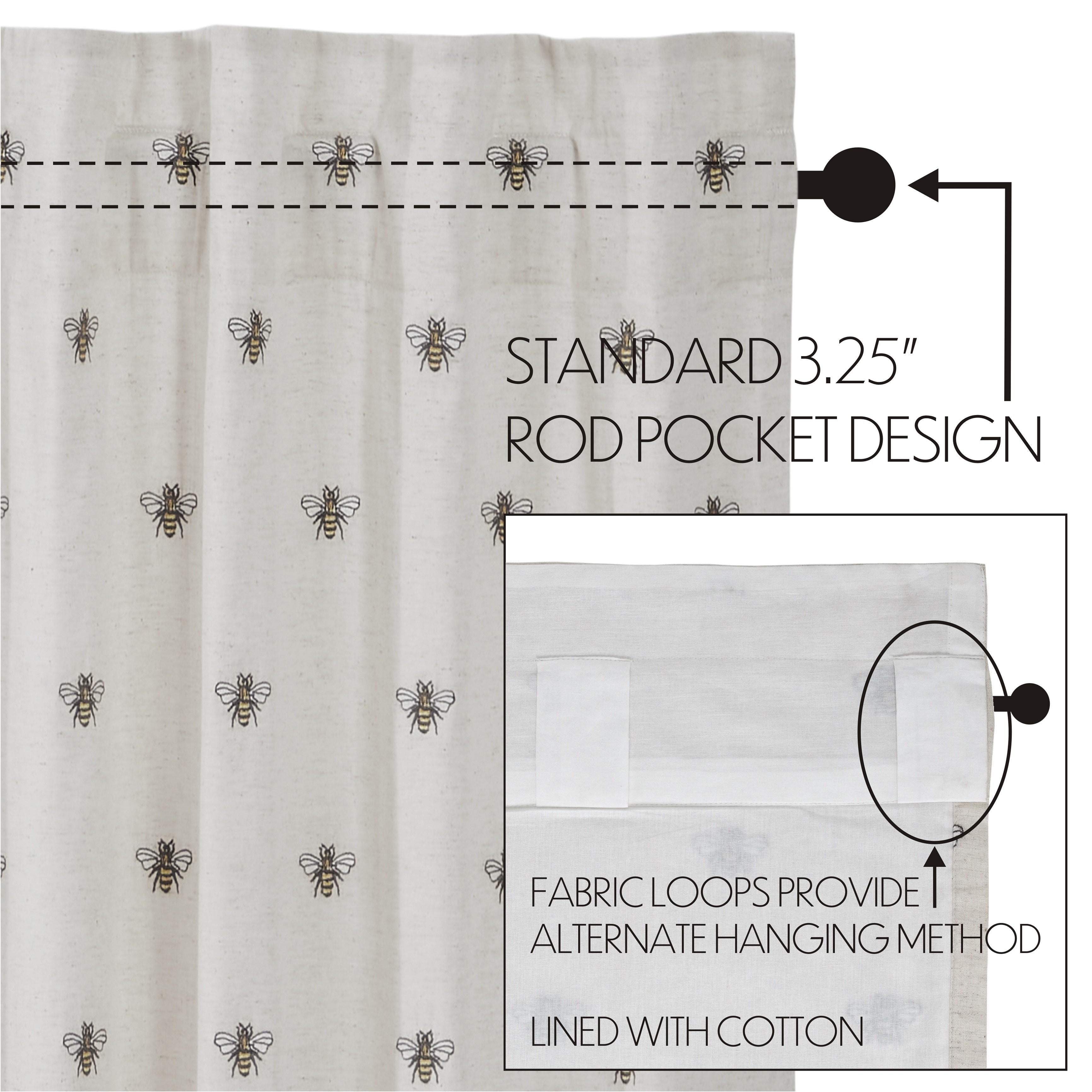 Embroidered Bee Valance Curtain 16"x90" VHC Brands