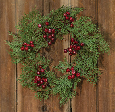 Coral Cedar Wreath w/Berries, 16