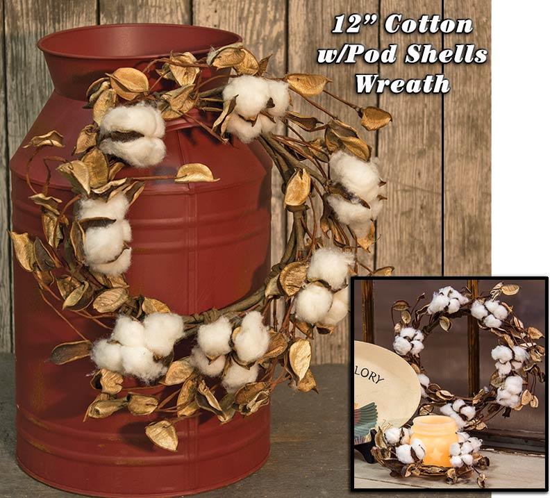 Cotton Wreath w/Shells, 12"