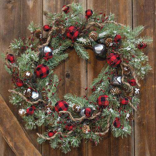 Buffalo Gingham Country Holiday Wreath, 24" - The Fox Decor
